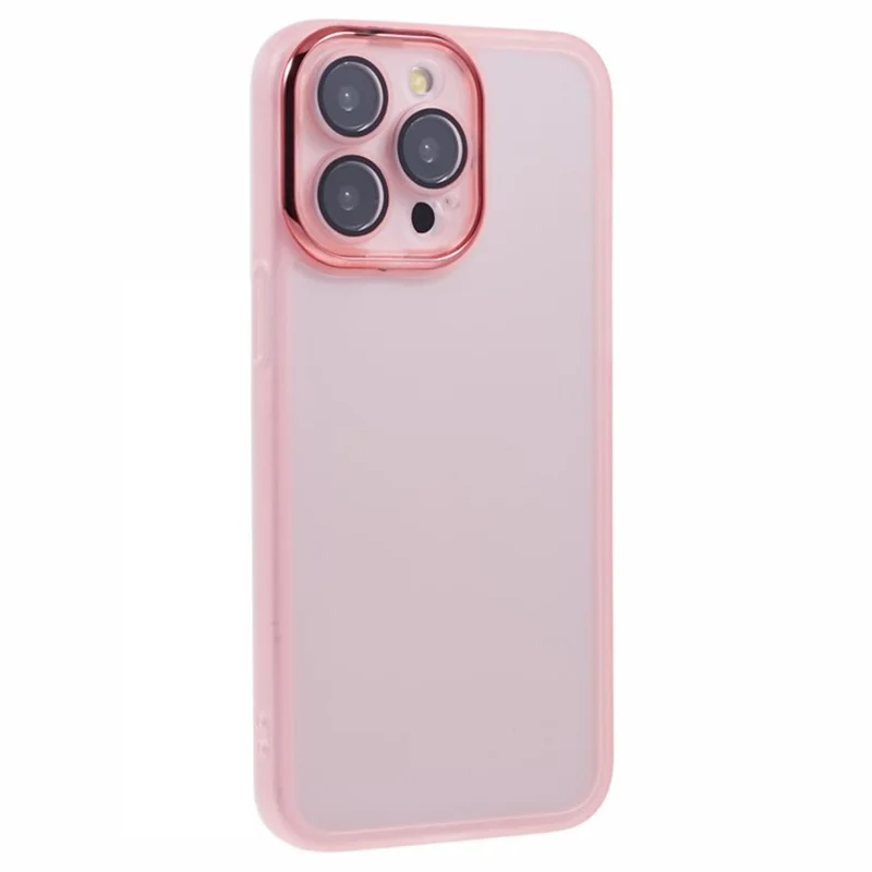 Série Wanlonfeng DKSM Para Iphone 14 Pro TPU Case Tampa de Moldura Eletroplatada Com Vidro Temperado - Rosa Transparente