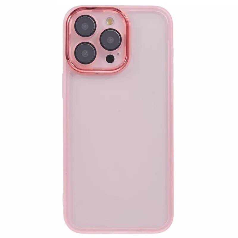 Série Wanlonfeng DKSM Para Iphone 14 Pro TPU Case Tampa de Moldura Eletroplatada Com Vidro Temperado - Rosa Transparente