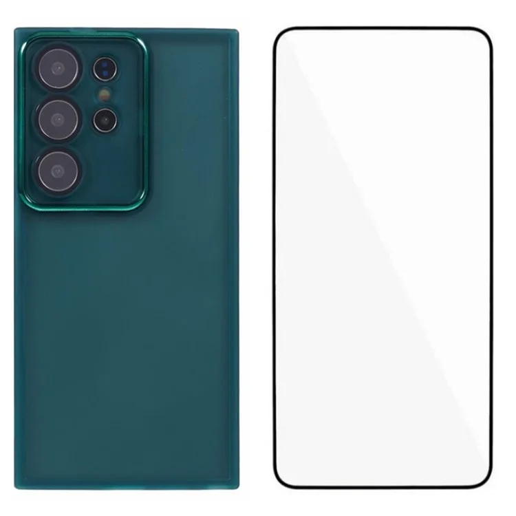 Серия Wanlonfeng DKSM Для Samsung Galaxy S23 Ultra TPU Case Case Case Case Cope Cope с Помощью Закаленного Стекла - Прозрачная Армия Зеленый