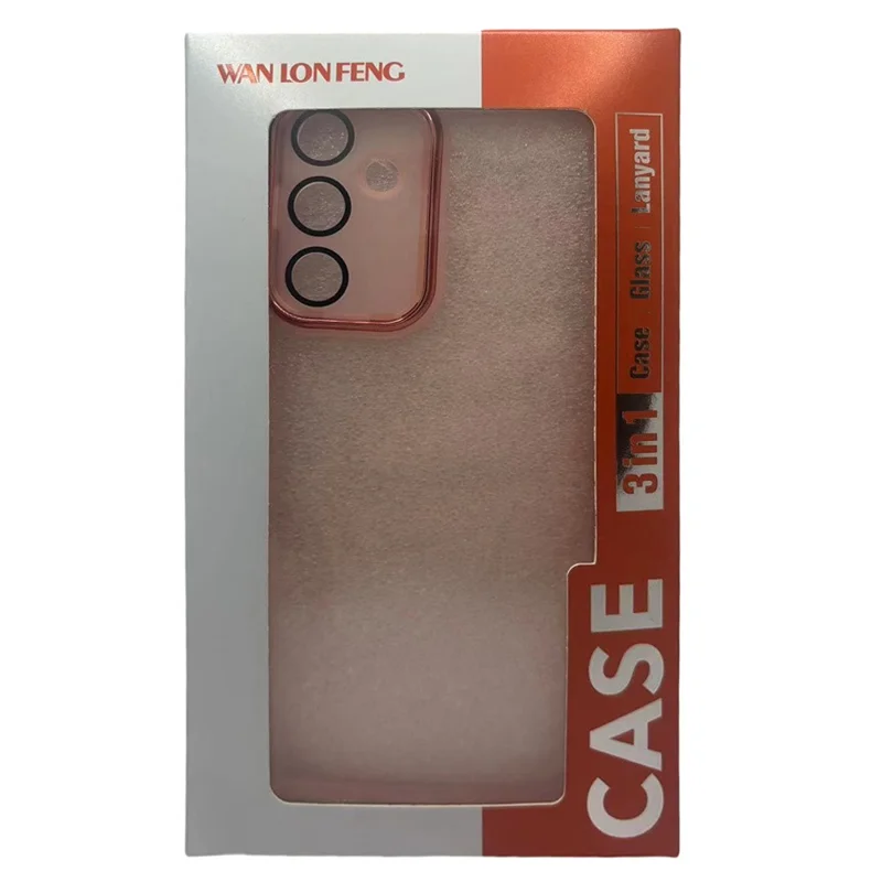 WANLONFENG DKSM Series for Samsung Galaxy A25 5G (Global) TPU Case Electroplated Frame Phone Cover with Tempered Glass - Transparent Pink