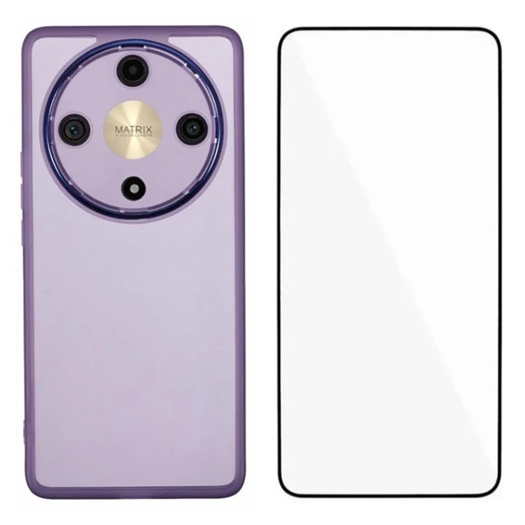 Wanlonfeng DKSM Series Для Honor X9b 5G TPU Case Case Case Case Cope Cope с Закаленным Стеклом - Прозрачный Фиолетовый