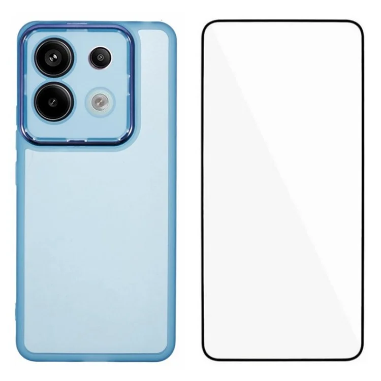 Série Wanlonfeng DKSM Para Xiaomi Poco X6 5G / Redmi Nota 13 Pro 5G TPU Caso Eletroplatado Com Vidro Temperado - Azul Transparente