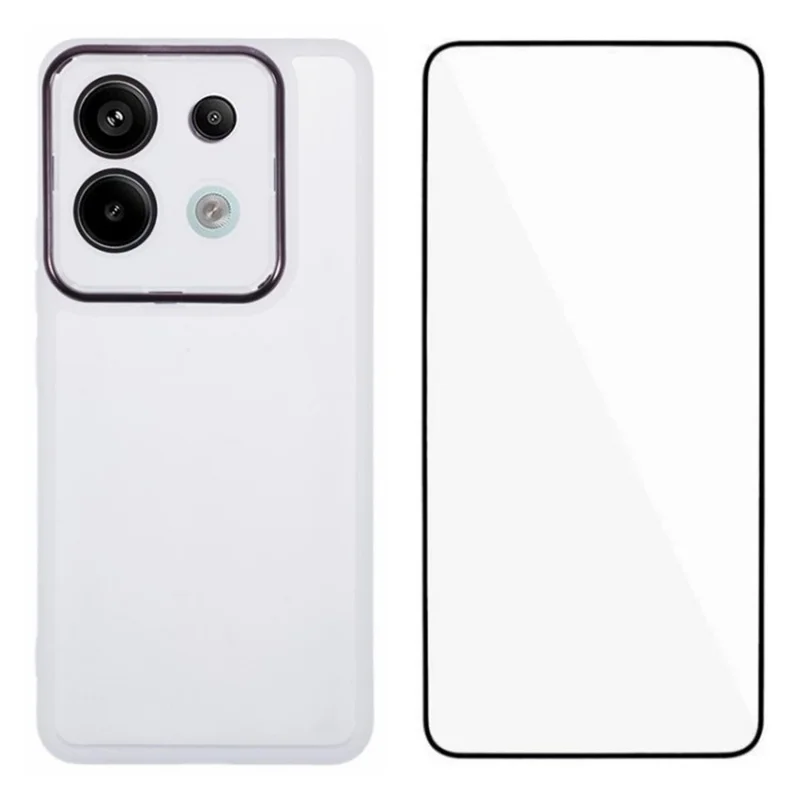 WANLONFENG DKSM Series for Xiaomi Poco X6 5G  /  Redmi Note 13 Pro 5G TPU Case Electroplated Frame with Tempered Glass - Transparent White