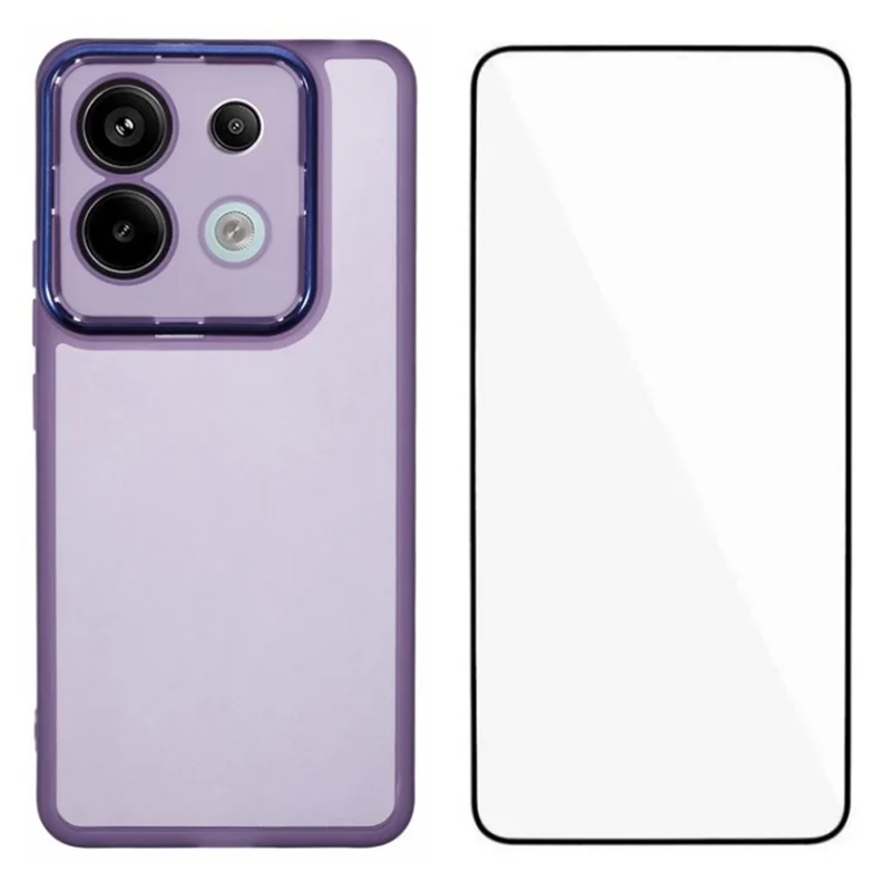 WANLONFENG DKSM Series for Xiaomi Poco X6 5G  /  Redmi Note 13 Pro 5G TPU Case Electroplated Frame with Tempered Glass - Transparent Purple