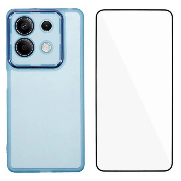 WANLONFENG DKSM Series for Xiaomi Redmi Note 13 5G TPU Case Electroplated Frame with Tempered Glass - Transparent Blue