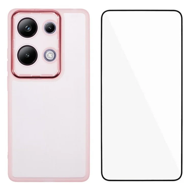 Serie Wanlonfeng DKSM Para Xiaomi Poco M6 Pro 4G / Redmi Note 13 Pro 4G Case TPU Marco Electroplacado Con Vidrio Templado - Rosa Transparente