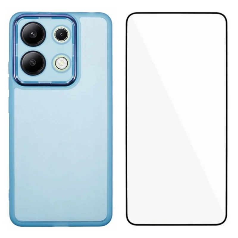 WANLONFENG DKSM Series for Xiaomi Redmi Note 13 4G TPU Case Electroplated Frame with Tempered Glass - Transparent Blue