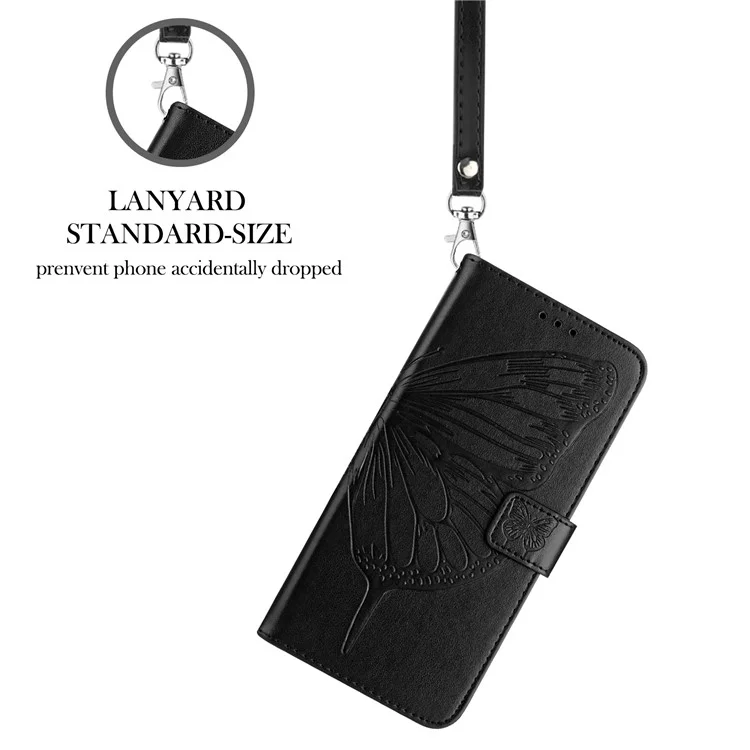 YB Imprinting Series-4 Para iPhone 16 Funda Mariposa Flor Flip Cartera Cubierta de Teléfono de Cuero - Negro