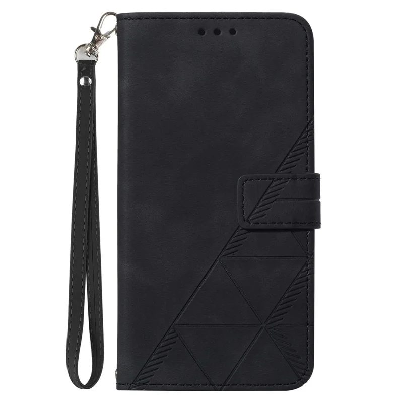 For iPhone 16 Leather Case with Hand Strap Wallet Stand Phone Cover - Black