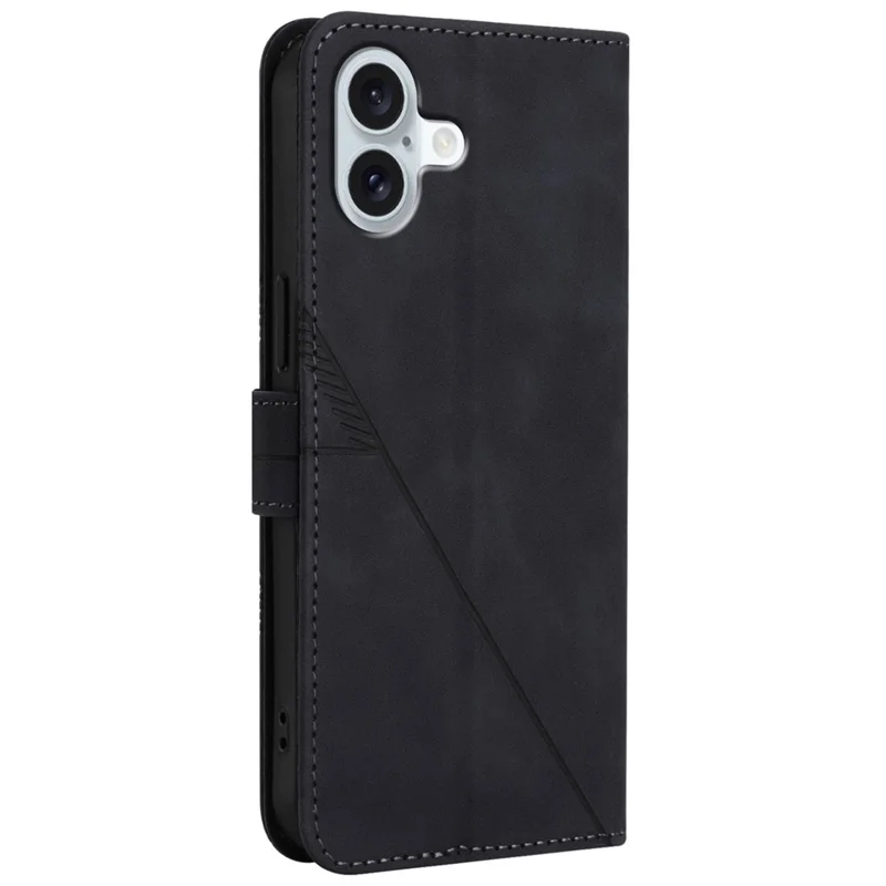 For iPhone 16 Leather Case with Hand Strap Wallet Stand Phone Cover - Black