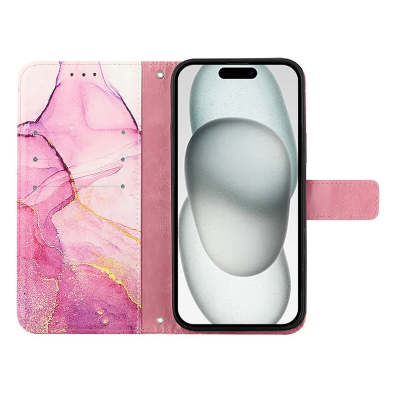 Serie Pattern Printing Leather YB-5 per iPhone 16 Pro Max Case Cover Wallet Phone Marmorizzato - Rosa / Viola / Oro LS001