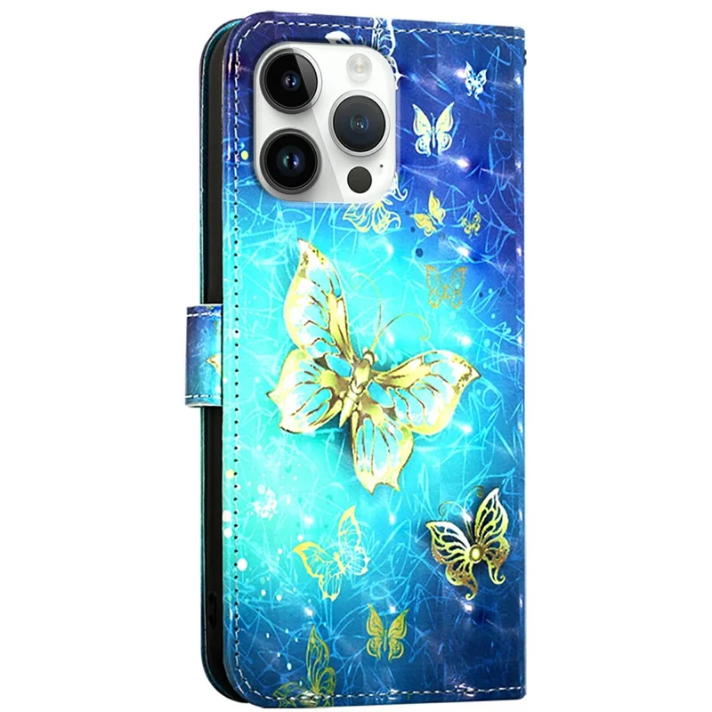 YB Muster Druckleder Serie-2 Für Iphone 16 Pro Max Hülle Stand View Wallet Telefonabdeckung - Goldene Schmetterlinge