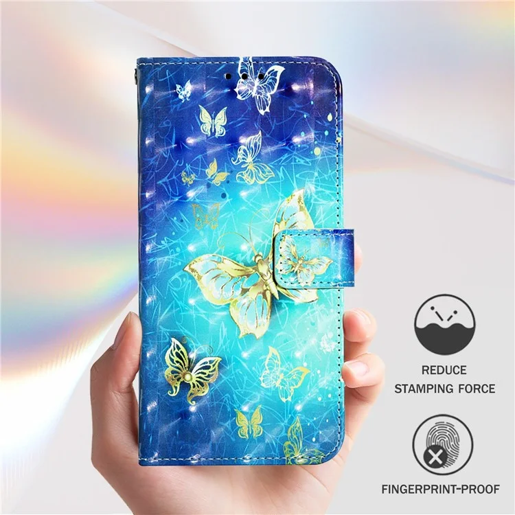 For iPhone 16 Plus Leather Case Pattern Printing Wallet Stand Mobile Cover with Strap - Golden Butterflies
