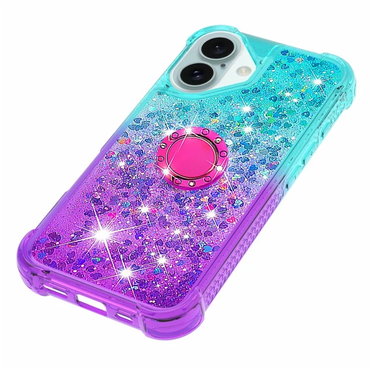 For iPhone 16 Plus TPU Case with Kickstand Gradiant Quicksand Shockproof Cover - Sky Blue+Purple