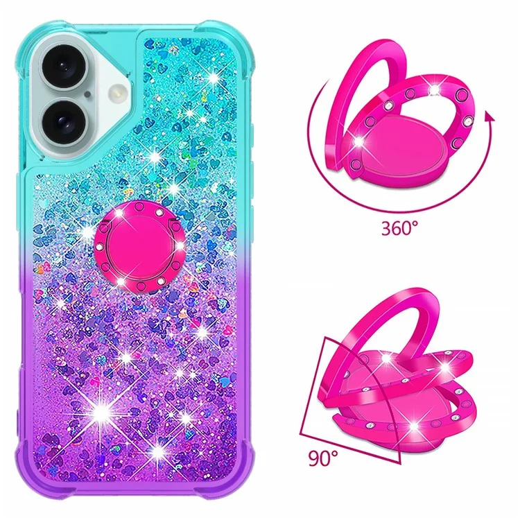 For iPhone 16 Plus TPU Case with Kickstand Gradiant Quicksand Shockproof Cover - Sky Blue+Purple