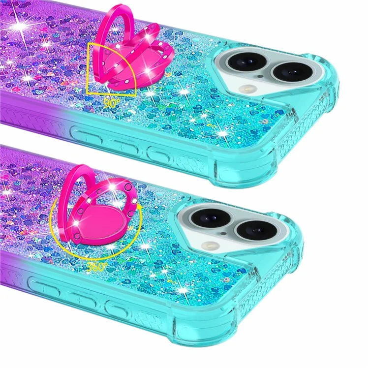 For iPhone 16 Plus TPU Case with Kickstand Gradiant Quicksand Shockproof Cover - Sky Blue+Purple