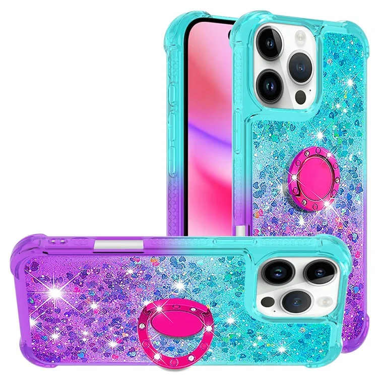 YB Quicksand Series-8 Para Iphone 16 Pro TPU Case Glitter Sequins Gradiente de Kickstand - Cielo Azul+púrpura