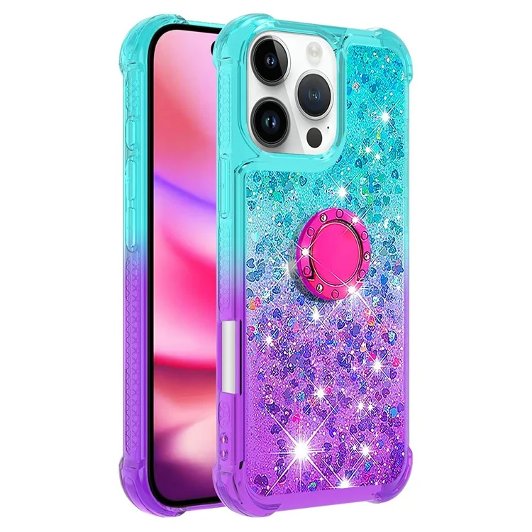 YB Quicksand Series-8 Para Iphone 16 Pro TPU Case Glitter Sequins Gradiente de Kickstand - Cielo Azul+púrpura