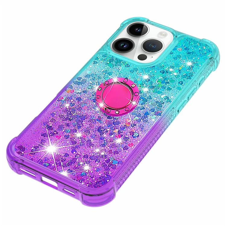 YB Quicksand Series-8 Para Iphone 16 Pro TPU Case Glitter Sequins Gradiente de Kickstand - Cielo Azul+púrpura