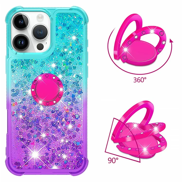 YB Quicksand Series-8 Para Iphone 16 Pro TPU Case Glitter Sequins Gradiente de Kickstand - Cielo Azul+púrpura