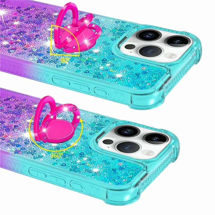 YB Quicksand Series-8 Para Iphone 16 Pro TPU Case Glitter Sequins Gradiente de Kickstand - Cielo Azul+púrpura