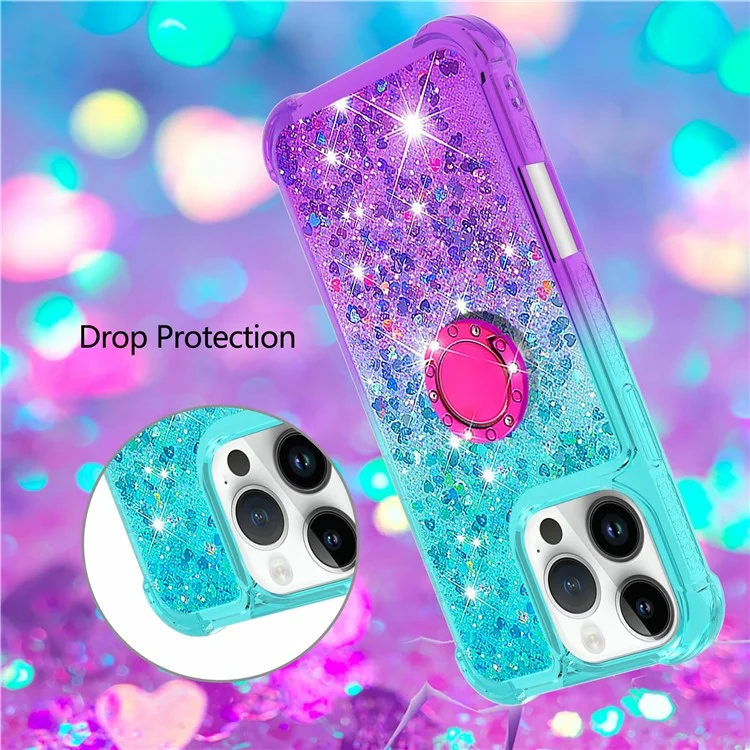 YB Quicksand Series-8 Para Iphone 16 Pro TPU Case Glitter Sequins Gradiente de Kickstand - Cielo Azul+púrpura