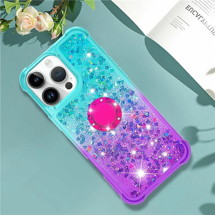 YB Quicksand Series-8 Para Iphone 16 Pro TPU Case Glitter Sequins Gradiente de Kickstand - Cielo Azul+púrpura
