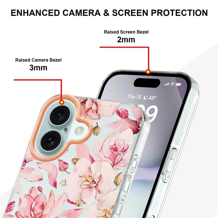 Serie IMD-8 YB Para Iphone 16 TPU Case Patrón de Flores IMD IML Por Tolóne - HC005 Pink Gardenia