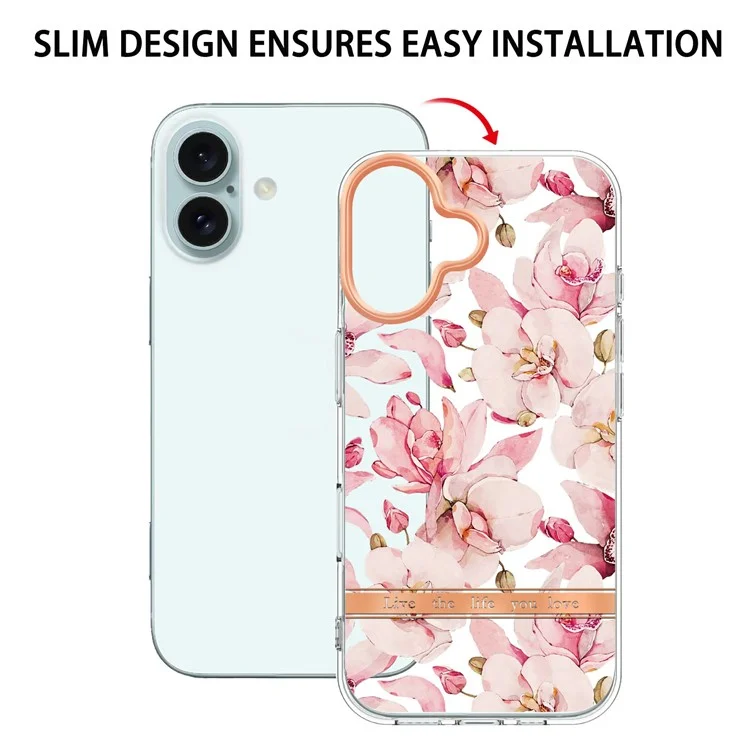 Serie IMD-8 YB Para Iphone 16 TPU Case Patrón de Flores IMD IML Por Tolóne - HC005 Pink Gardenia
