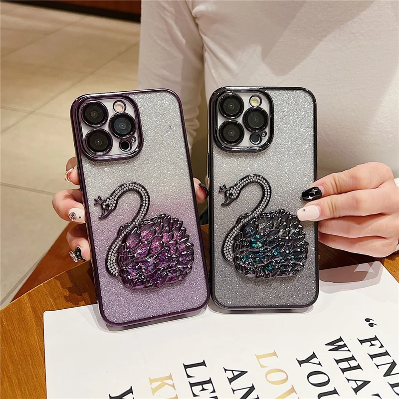 Para Iphone 16 Pro Max Case Design Swan Azone y Tpu Telephip Cover With Glass Lens Film - Azul