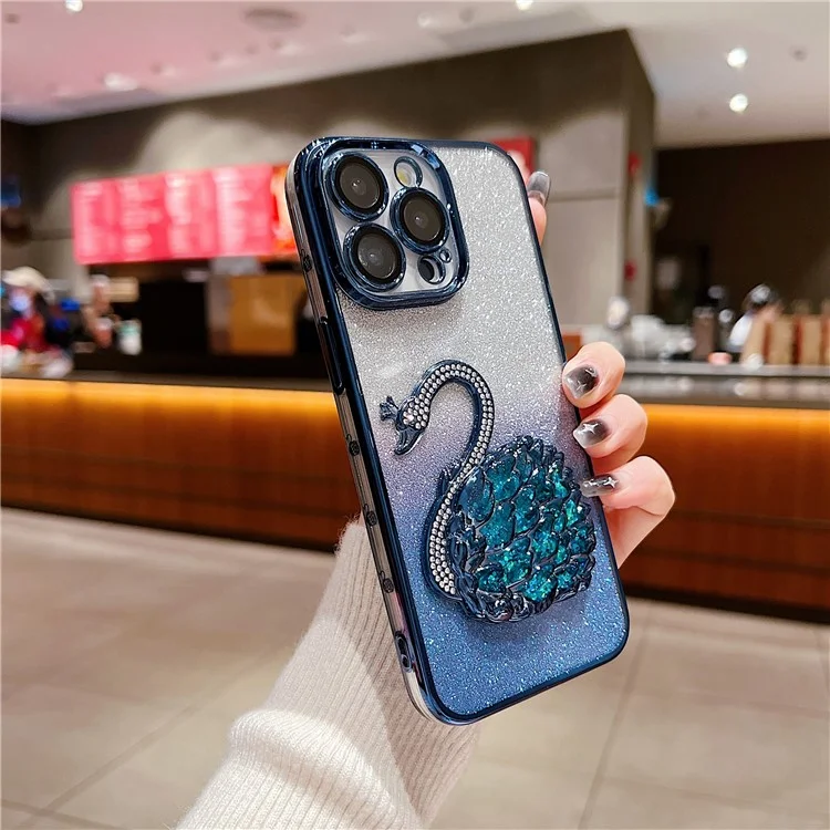Para Iphone 16 Pro Max Case Design Swan Azone y Tpu Telephip Cover With Glass Lens Film - Azul