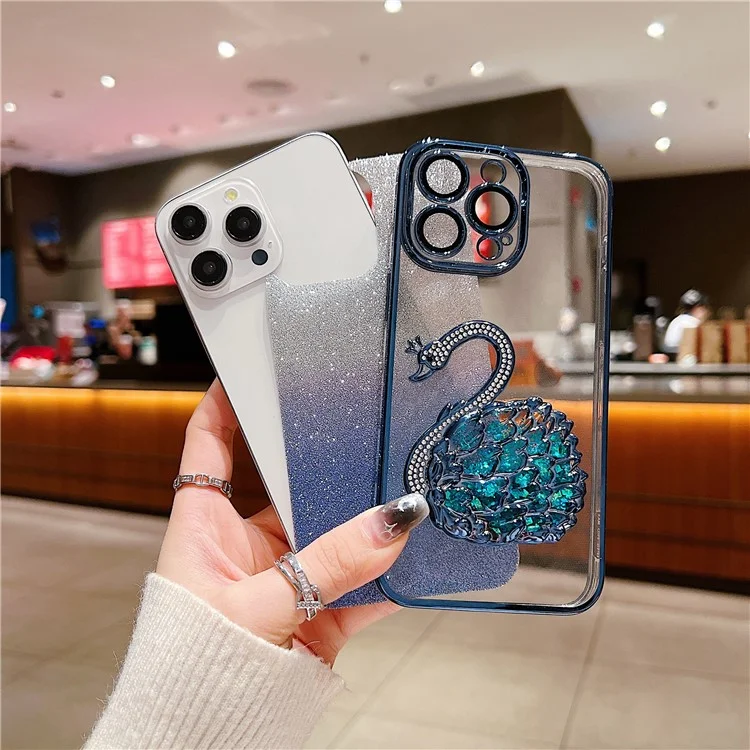 Para Iphone 16 Pro Max Case Design Swan Azone y Tpu Telephip Cover With Glass Lens Film - Azul