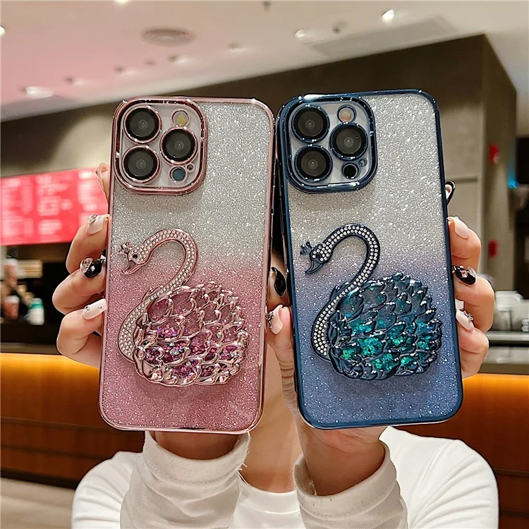 Para Iphone 16 Pro Max Case Design Swan Azone y Tpu Telephip Cover With Glass Lens Film - Azul