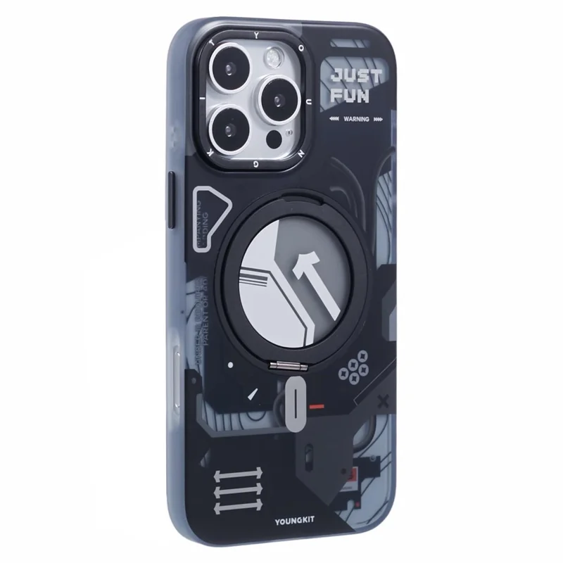 YOUNGKIT for iPhone 16 Pro Max Magnetic Case Rotating Kickstand IMD TPU Phone Cover - Black