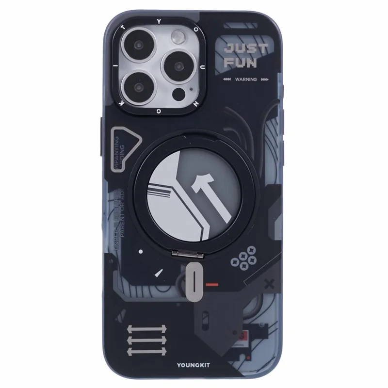 YOUNGKIT for iPhone 16 Pro Max Magnetic Case Rotating Kickstand IMD TPU Phone Cover - Black