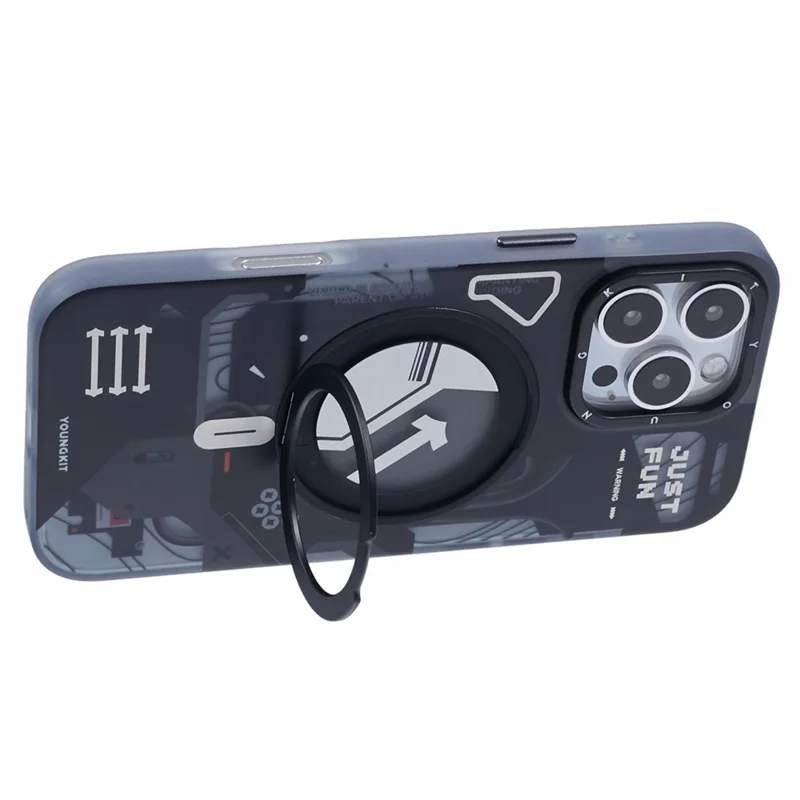 YOUNGKIT for iPhone 16 Pro Max Magnetic Case Rotating Kickstand IMD TPU Phone Cover - Black