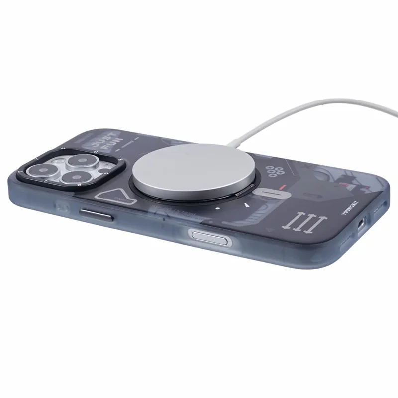 YOUNGKIT for iPhone 16 Pro Max Magnetic Case Rotating Kickstand IMD TPU Phone Cover - Black