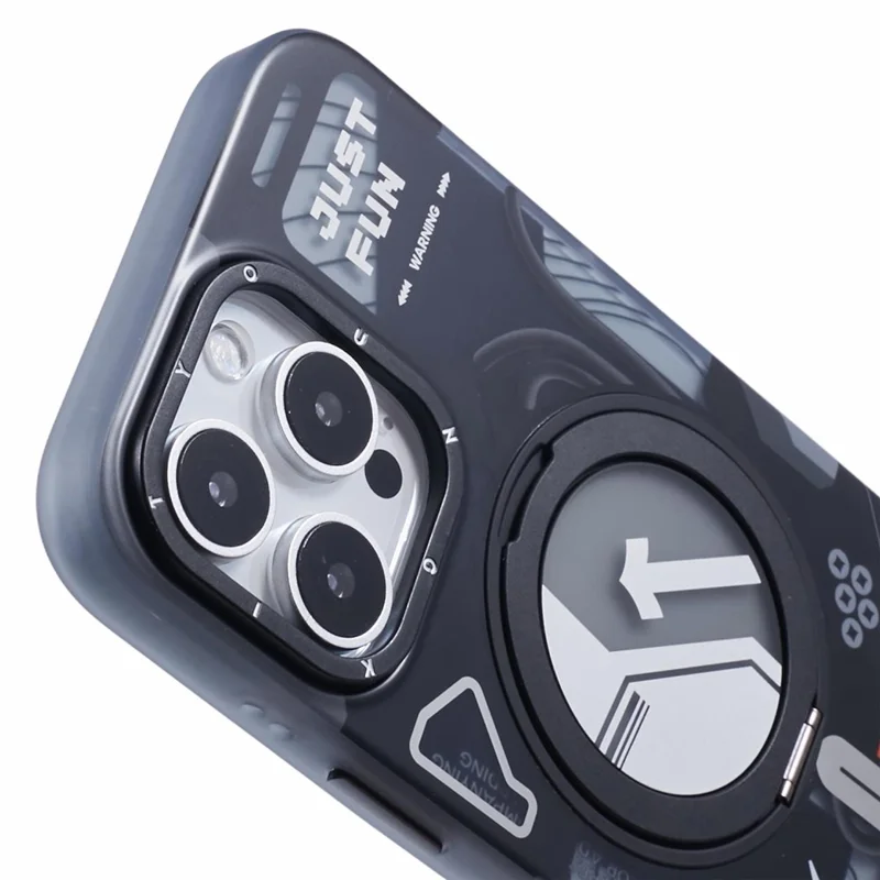 YOUNGKIT for iPhone 16 Pro Max Magnetic Case Rotating Kickstand IMD TPU Phone Cover - Black