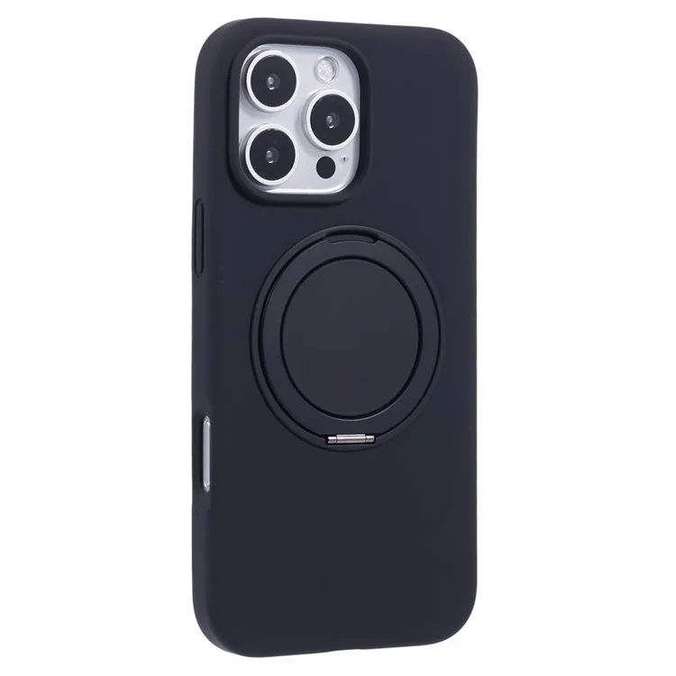 Nível x Para Iphone 16 Pro Max Case Compatível Com MagSafe Rotatable Kickstand Liquid Silicone Tele - Preto