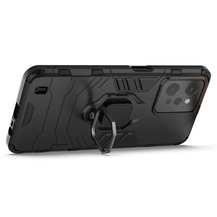 Für Realme C31 Ring Holder Grip Kickstand Case Soft TPU Hard PC Anti-Rutsch Stoßfeste Schutzhülle - Schwarz