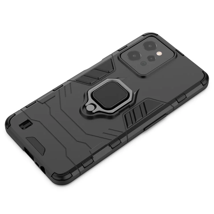 Für Realme C31 Ring Holder Grip Kickstand Case Soft TPU Hard PC Anti-Rutsch Stoßfeste Schutzhülle - Schwarz
