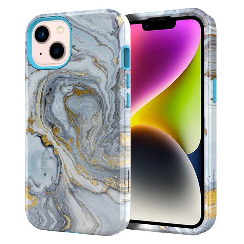 GW03 Phone Case for iPhone 14, Stylish Pattern IMD Hard PC + Soft TPU Shockproof Hybrid Cover - 10022 Marble Pattern