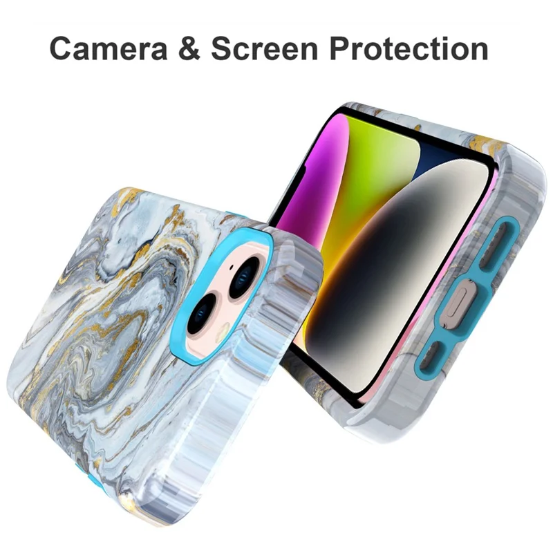GW03 Phone Case for iPhone 14, Stylish Pattern IMD Hard PC + Soft TPU Shockproof Hybrid Cover - 10022 Marble Pattern