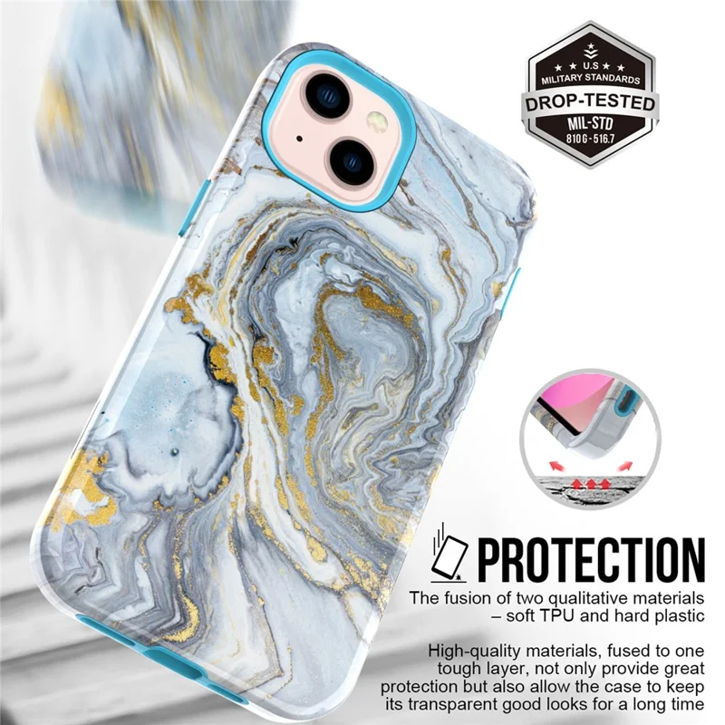 GW03 Phone Case for iPhone 14, Stylish Pattern IMD Hard PC + Soft TPU Shockproof Hybrid Cover - 10022 Marble Pattern