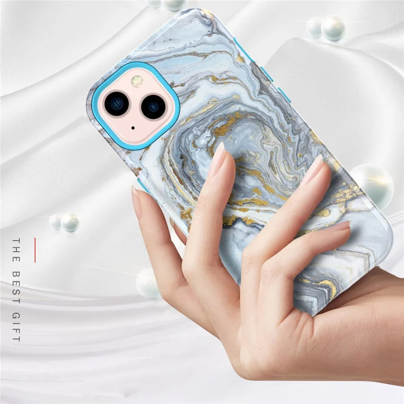 GW03 Phone Case for iPhone 14, Stylish Pattern IMD Hard PC + Soft TPU Shockproof Hybrid Cover - 10022 Marble Pattern