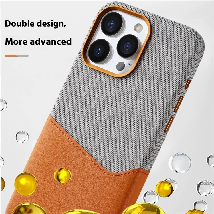 Для Iphone 16 Pro Case, Совместимый с Magsafe Leather+PC Color Splicing Phone Cope с Помощью Слота Для Карт - Апельсин