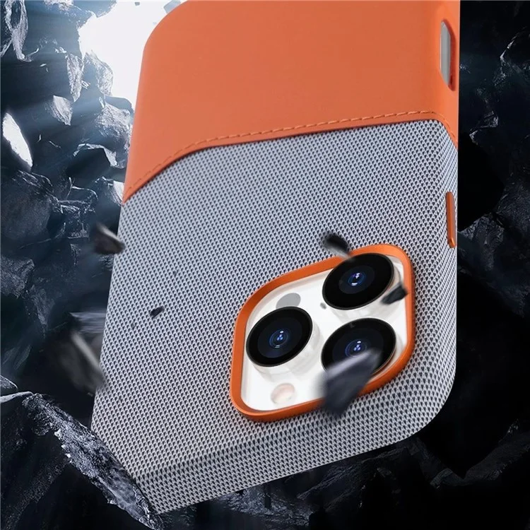 Для Iphone 16 Pro Case, Совместимый с Magsafe Leather+PC Color Splicing Phone Cope с Помощью Слота Для Карт - Апельсин
