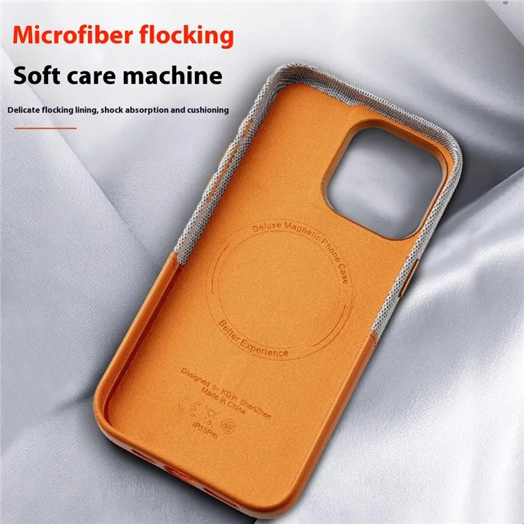 Для Iphone 16 Pro Case, Совместимый с Magsafe Leather+PC Color Splicing Phone Cope с Помощью Слота Для Карт - Апельсин