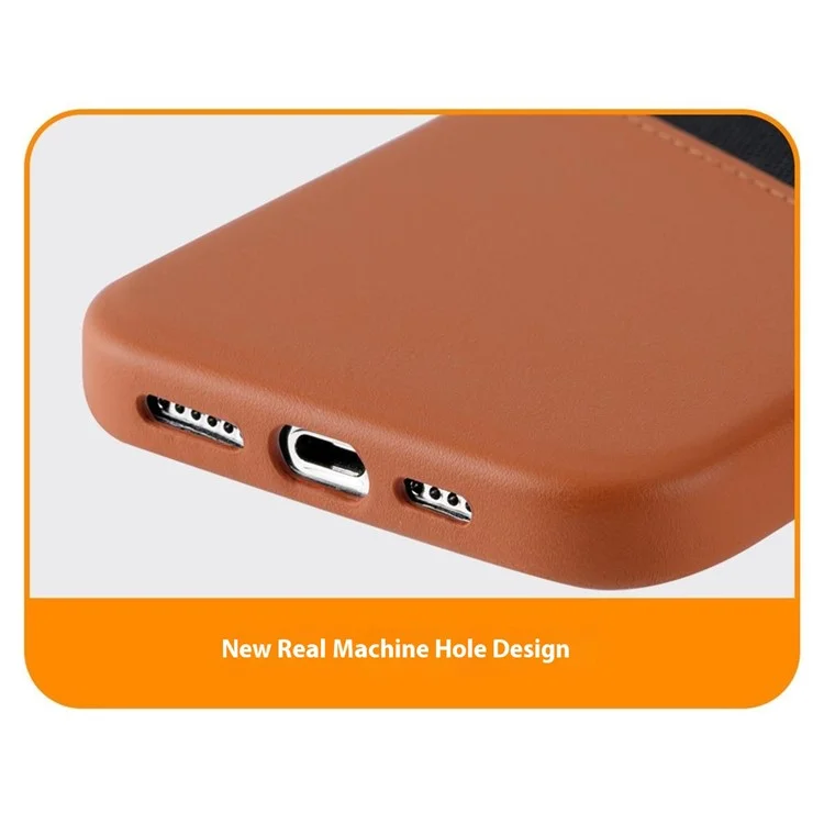 Для Iphone 16 Pro Case, Совместимый с Magsafe Leather+PC Color Splicing Phone Cope с Помощью Слота Для Карт - Апельсин