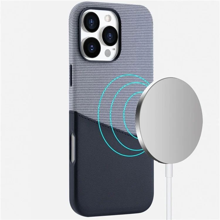Для Iphone 16 Pro Case, Совместимый с Magsafe Leather+PC Color Splicing Phone Cope с Помощью Слота Для Карт - Апельсин
